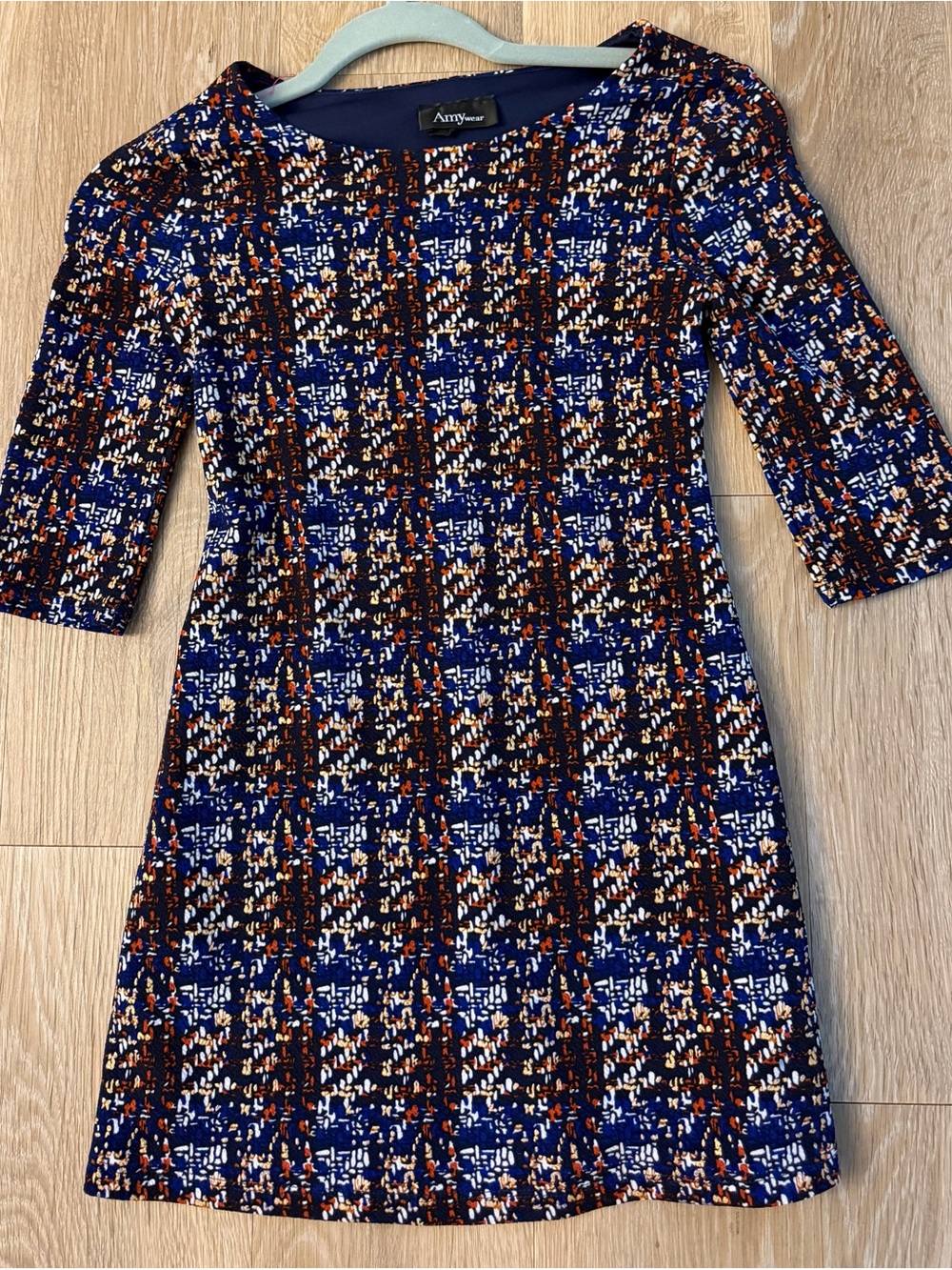 Amy Wear Girl's Size 8  Blue Multicolor Patterned Lined  3/4 Sleeve Dress